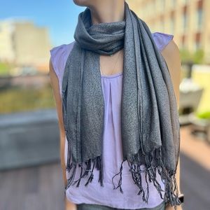Women's Scarf Gray Shimmy Light Fringe 5ft Length 2ft Width